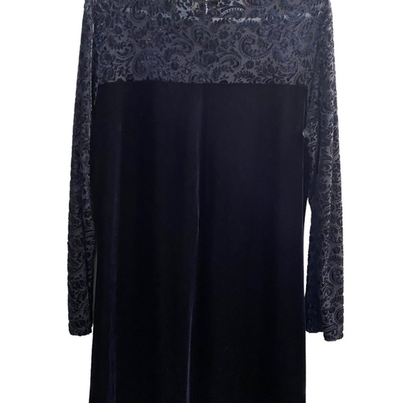 VINTAGE Jacqueline Ferrar Size 14 Black Maxi Velour Dress Sheer Lace De… - Picture 5 of 12